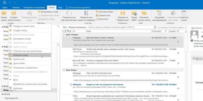 Microsoft Outlook: foldere Curățire