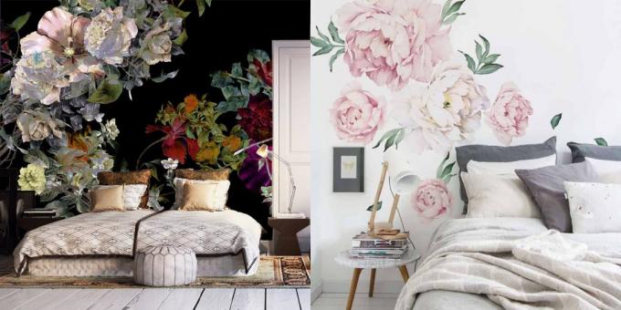 Wallpaper pentru dormitor: flori mari 